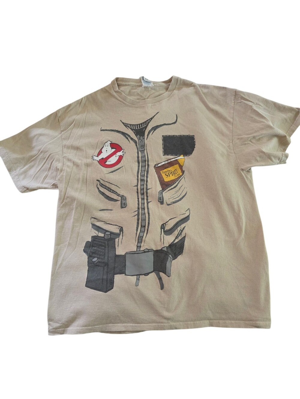 Ghostbusters Graphic Tee, Dr. Egon Spengler Costume Shirt. Beige. Mens XL